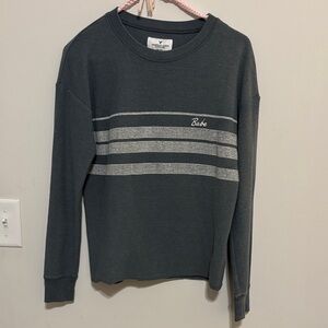 American Eagle Outfitters Dark Gray Striped 'Babe' Crewneck Sweater